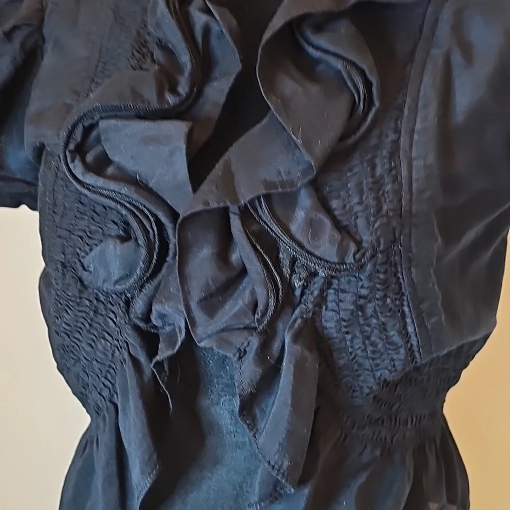 BCBGMAXAZRIA Ruffled Cotton Short-sleeve Ruffled Bolero Cropped Jacket - Picture 3 of 10